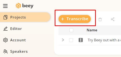 Begin a new transcription on Beey