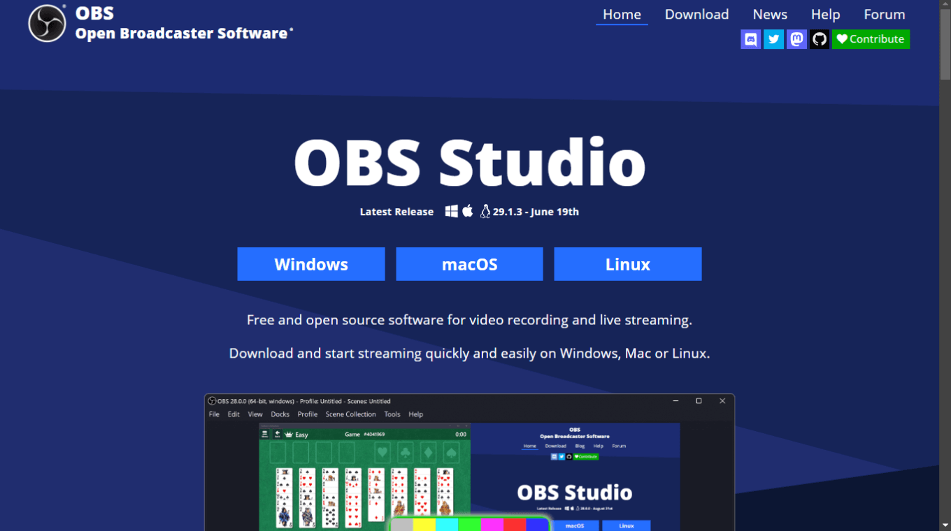 OBS Studio for live streaming and recording
