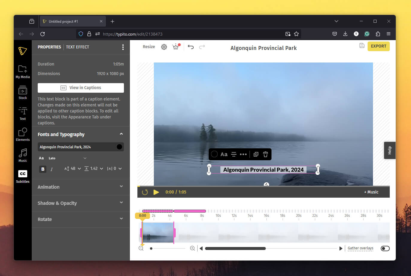 Screenshot of Typito dashboard