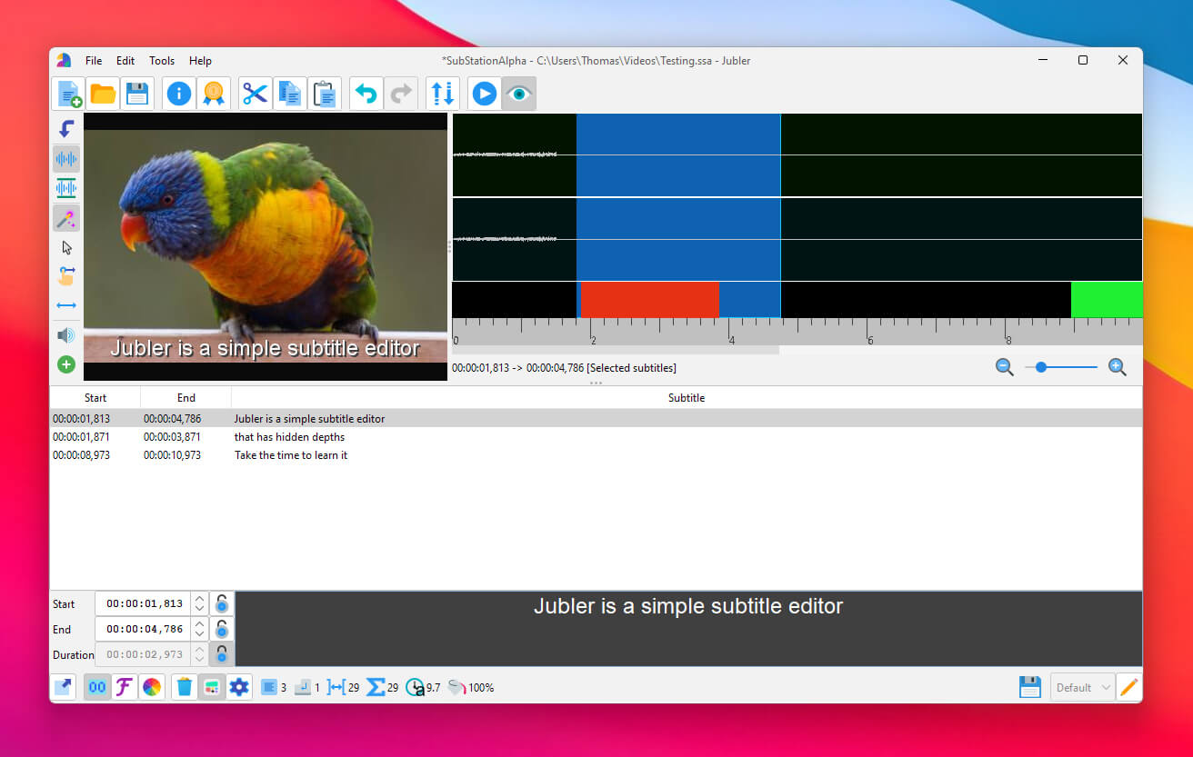Screenshot of Jubler dashboard