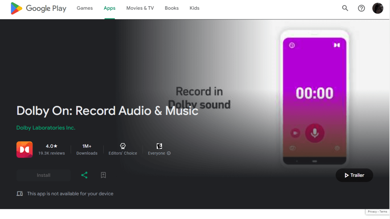Dolby On audio and music recorder