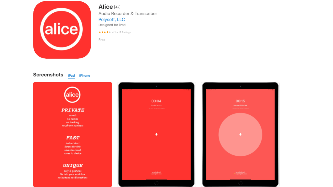 Hlasový rekordér Alice pro novináře