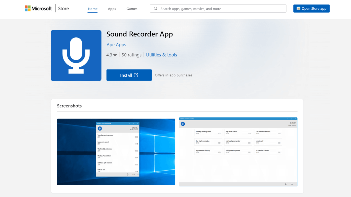 Sound Recorder App for Windows 10
