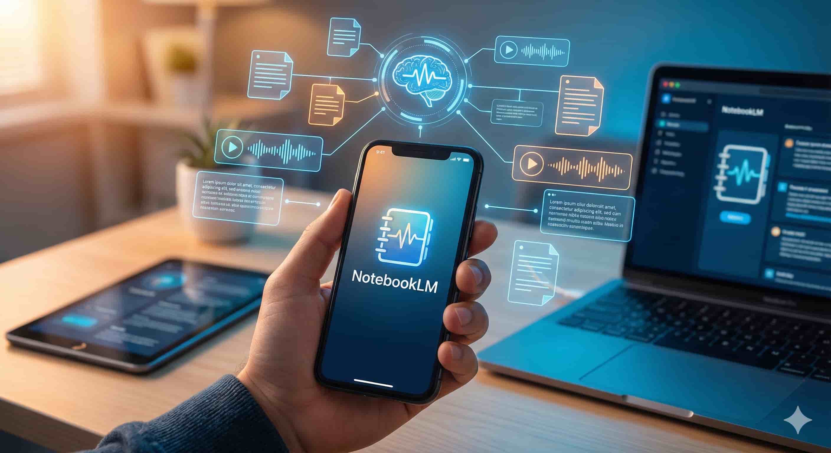 NotebookLMアプリの機能と使い方を説明する画面のスクリーンショット