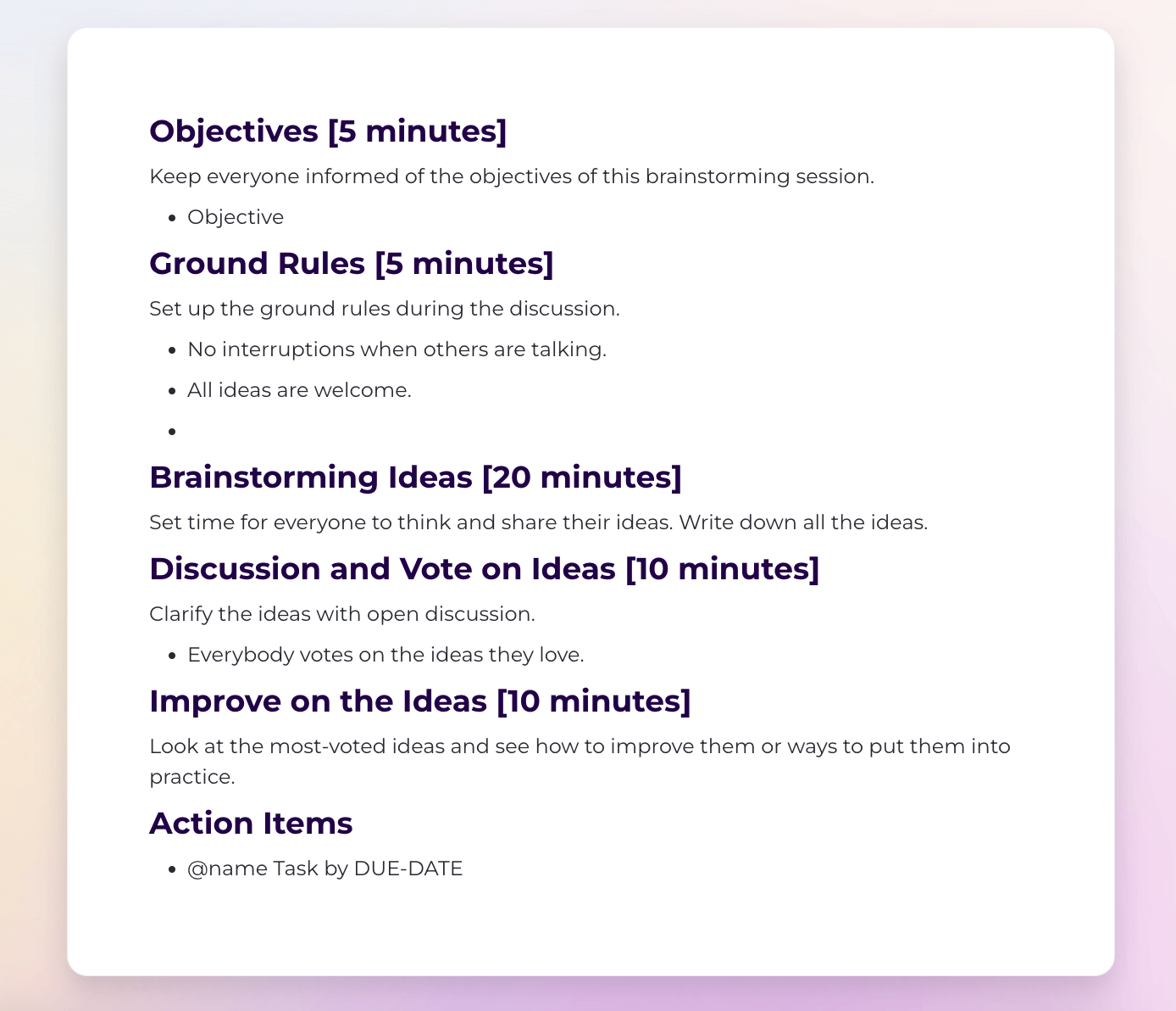 brainstorm meeting agenda