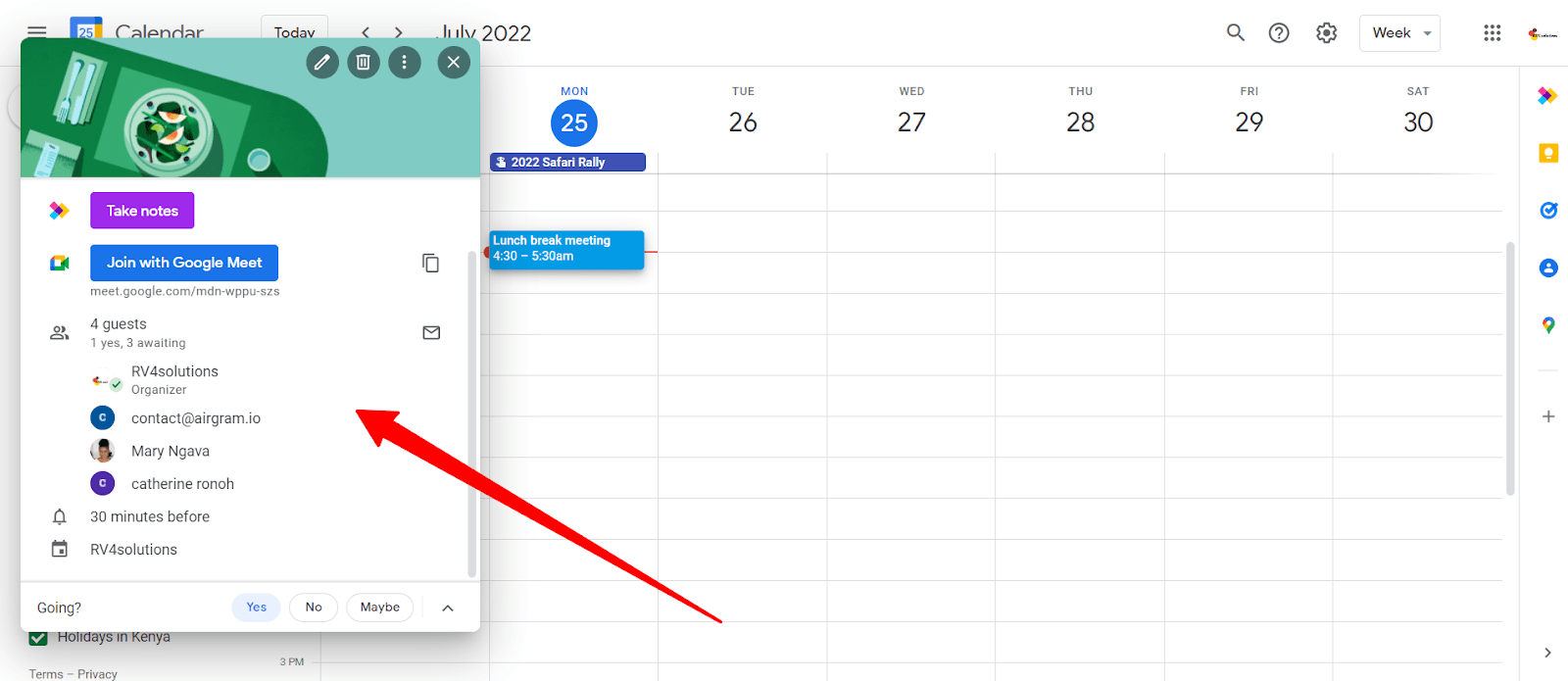 find the meeting in Google Calendar