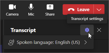 change transcription language in Teams meeting