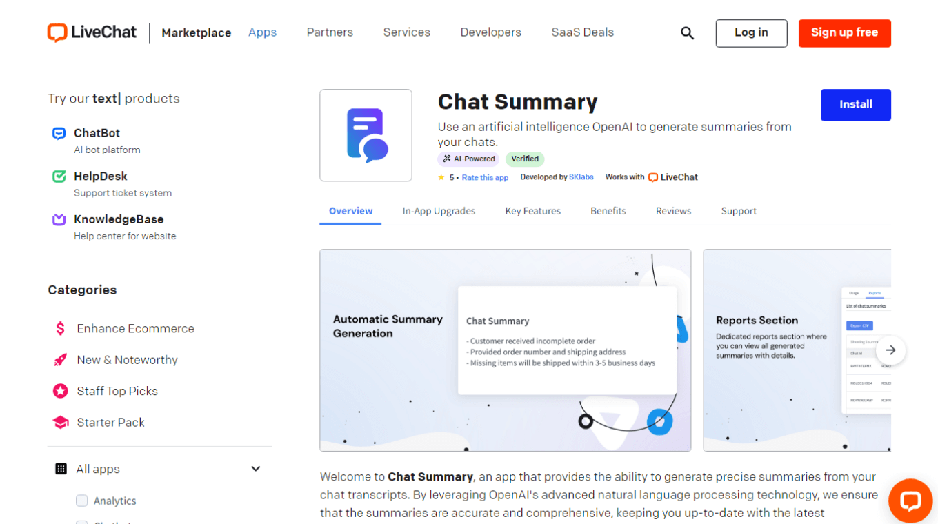 Chat Summary for LiveChat for automated chat summaries