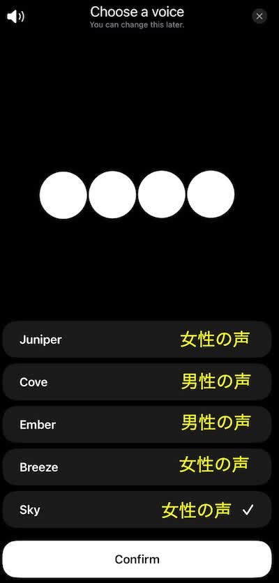 「SPEECH」の「Voice」から変更