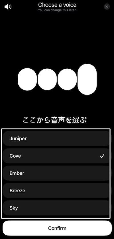 音声を選んで話し始める