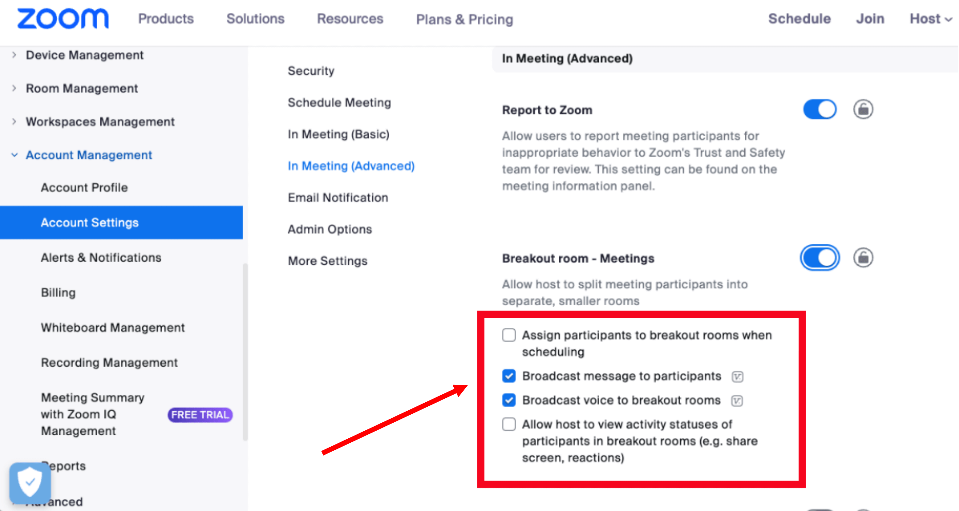 check the boxes to modify the room settings and click save