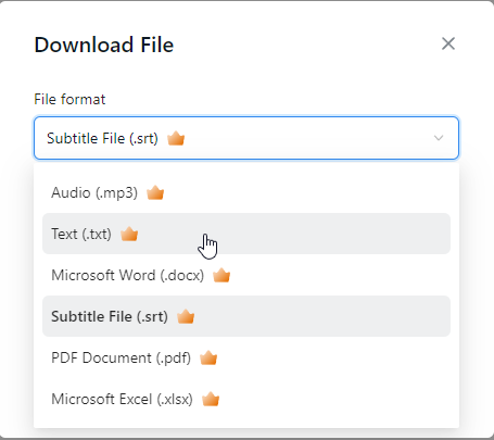 Choose plain text or SRT formats for transcripts and captioning