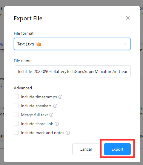 Choose your transcription file format