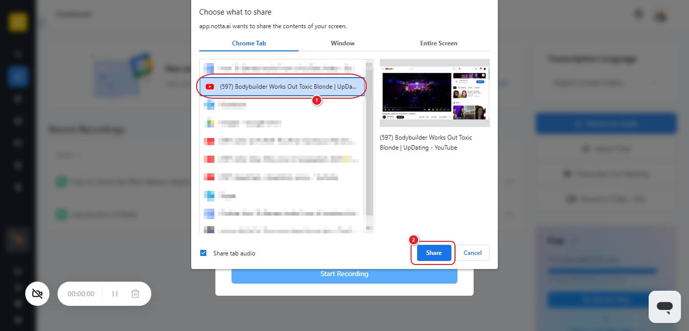 choose youtube video and begin recording