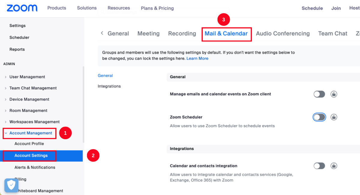 click account management account settings and select mail and calendar