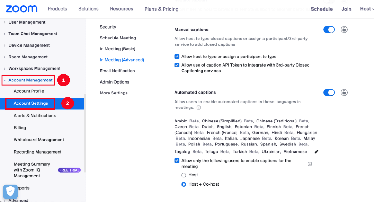 click account management and then select account settings