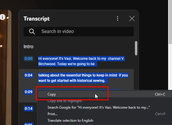 Click and drag your cursor to highlight the text to copy