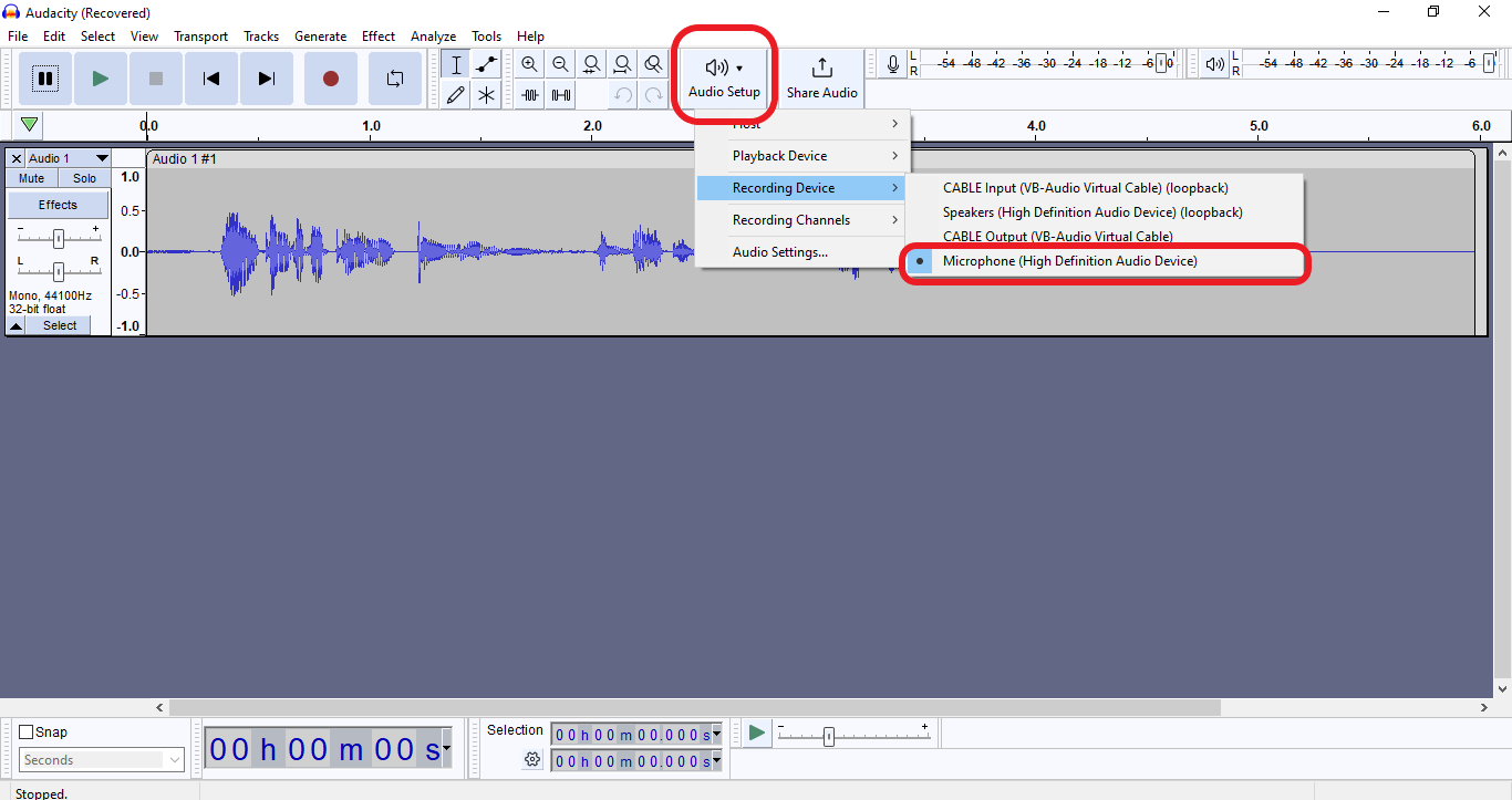 click on audio setup and set your microphone