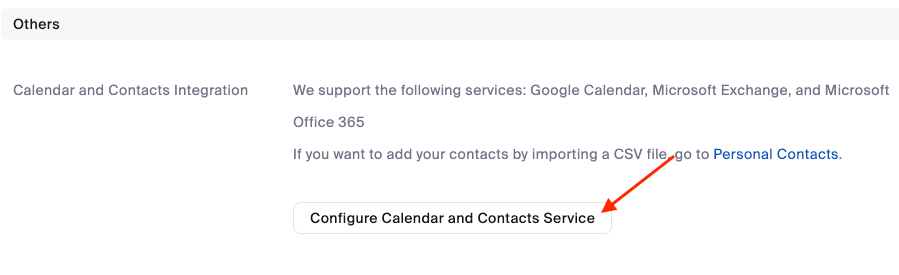 click on configure calendar and contact service