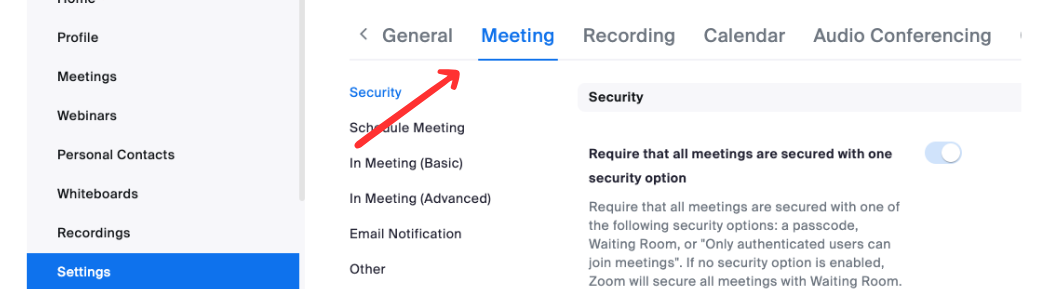 click on meeting tab