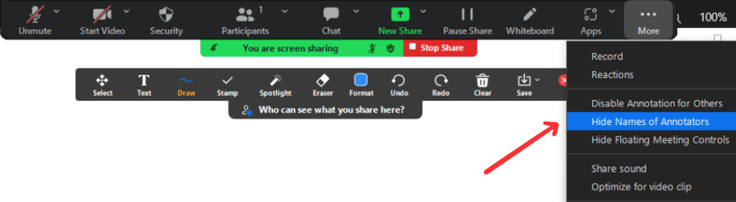 click on show or hide names of annotators