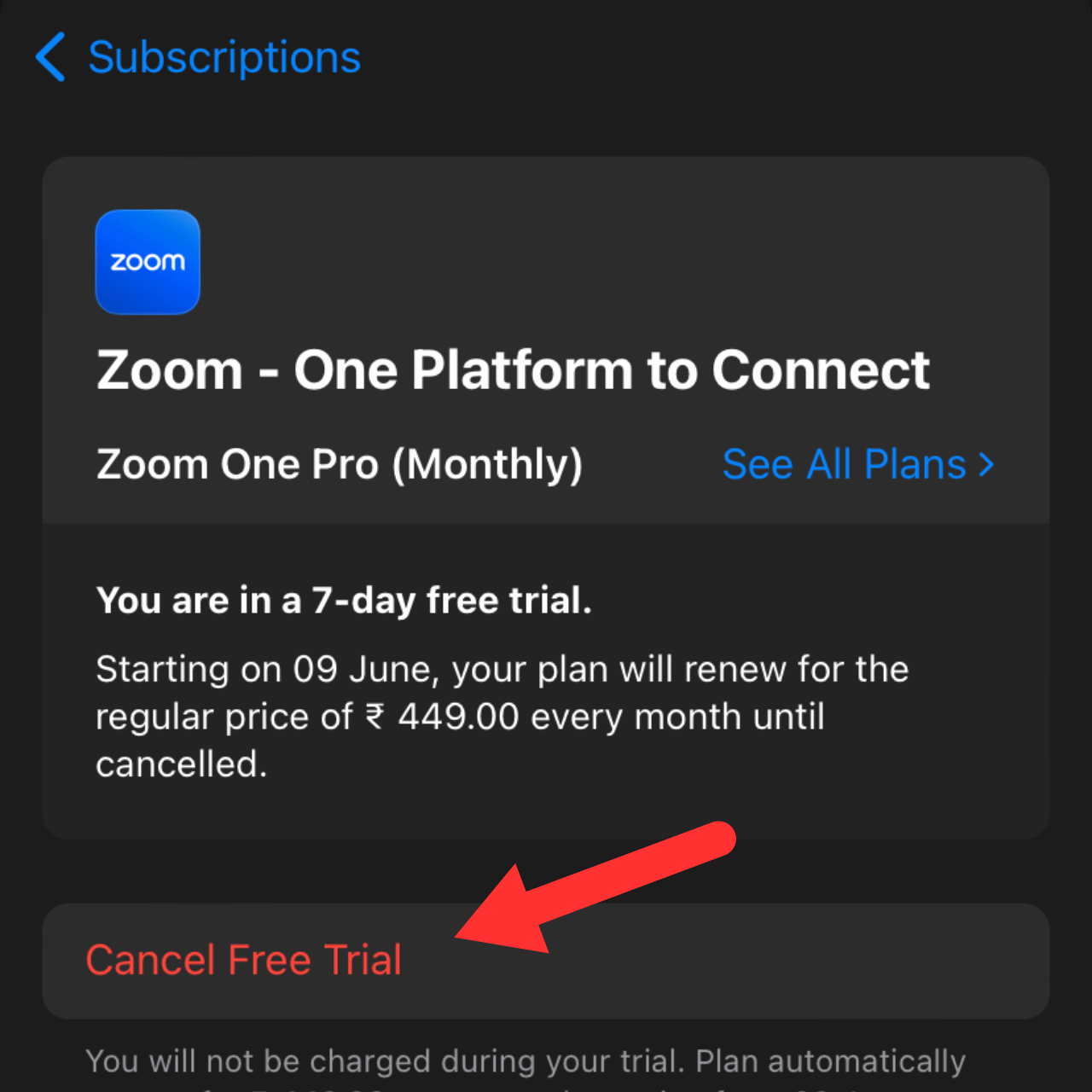 click on zoom and select cancel subscription