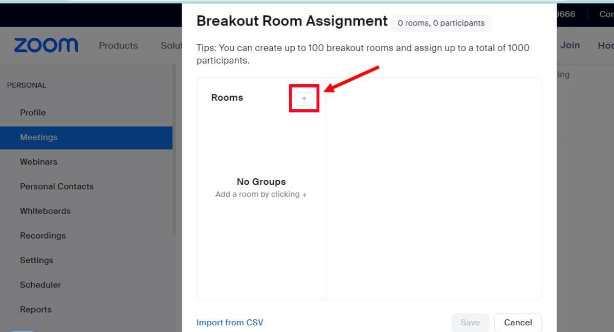 click plus icon to add breakout rooms
