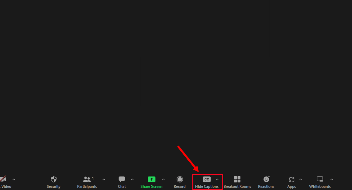 click show or hide captions in toolbar