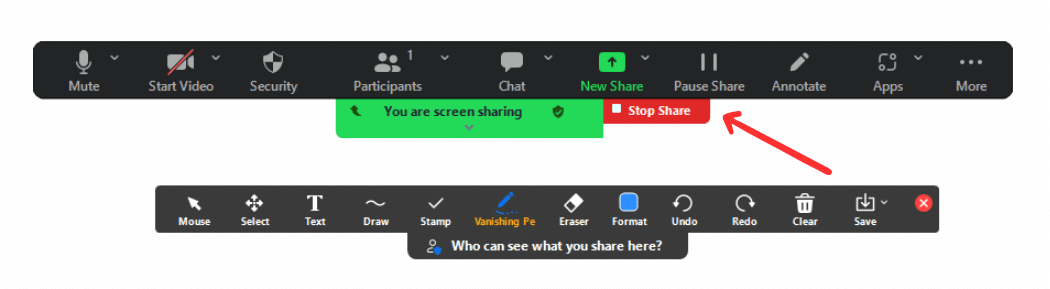 click stop share on zoom