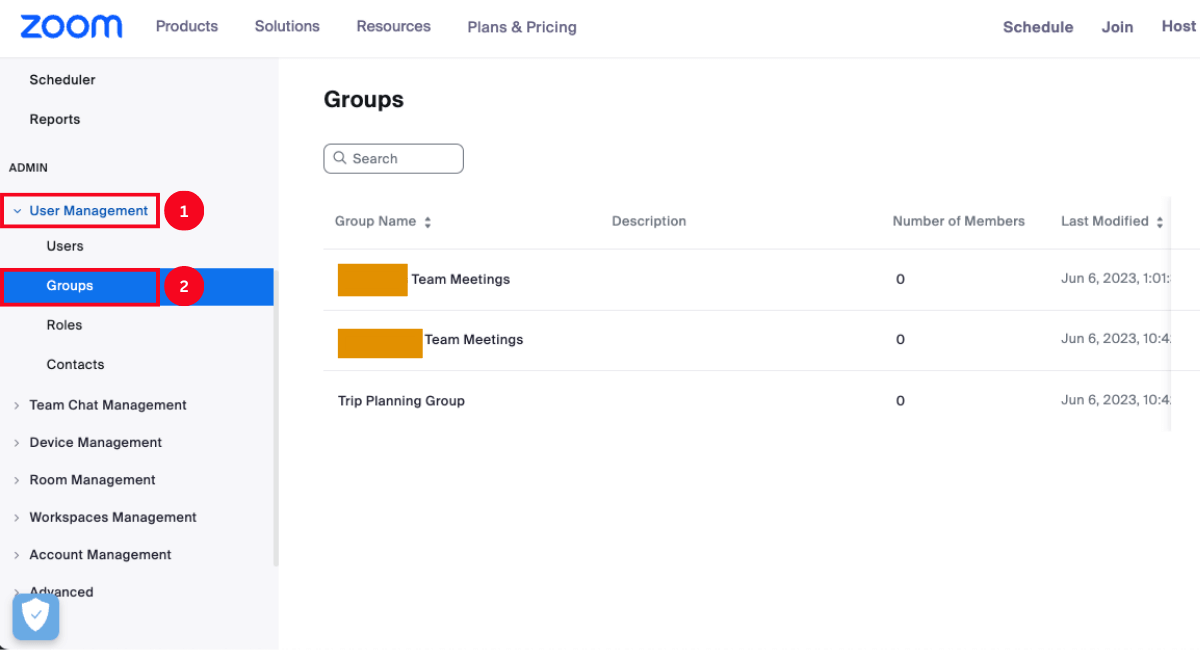 click user management and select groups