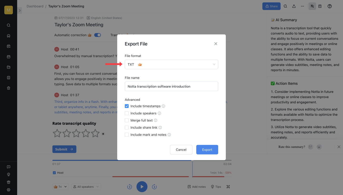 How to get transcript from zoom recording