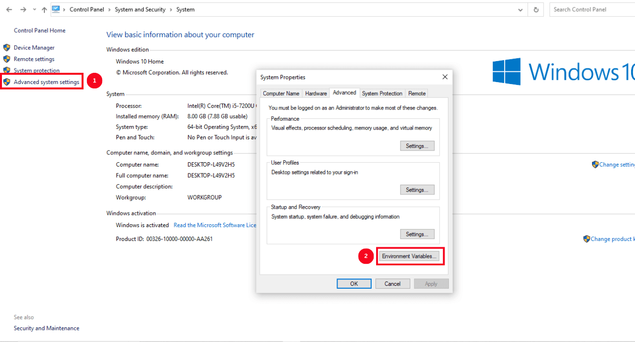 navigate to advanced system settings and select environment variables