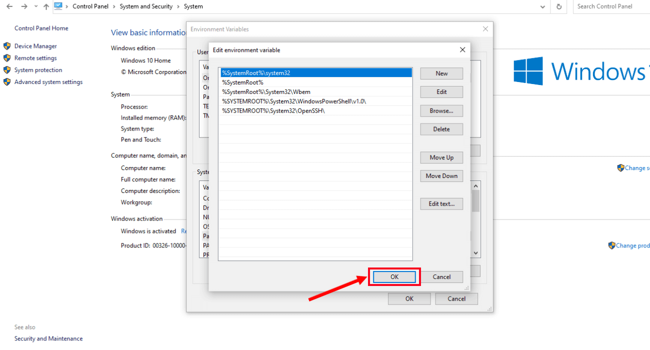 under edit environment variable select path and then ok