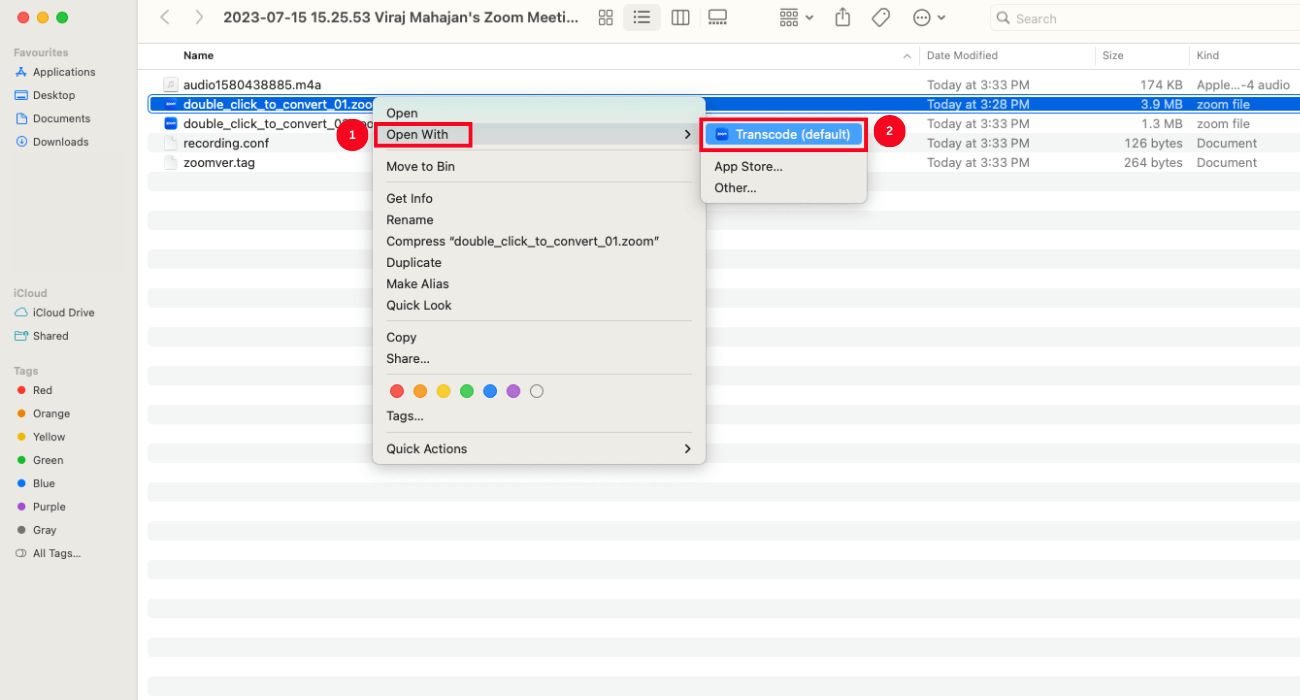 double click zoom file and select transcode by default