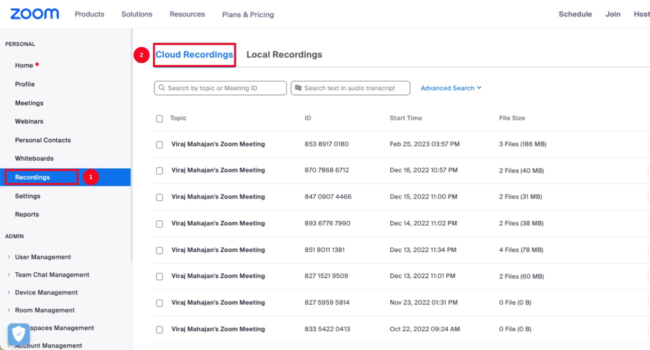 go to Zoom web portal and select recordings then cloud recordings