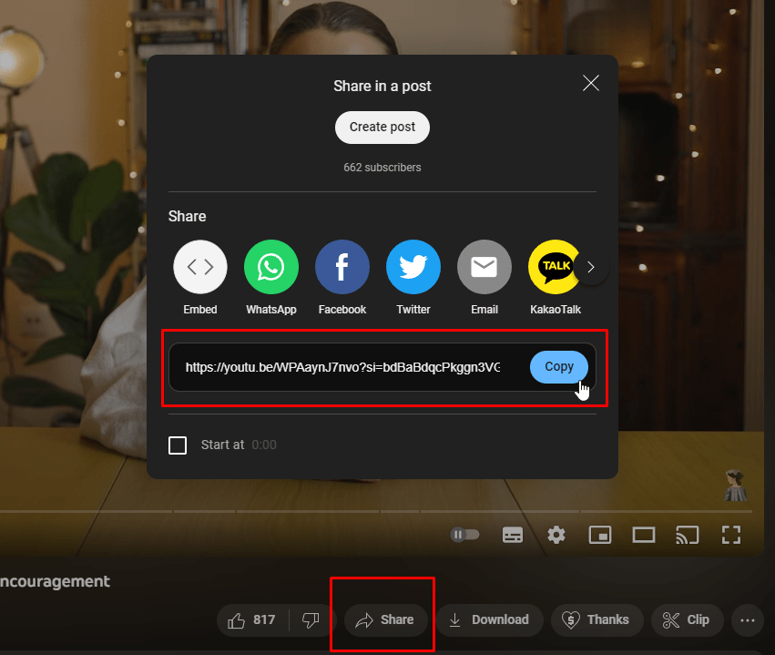 Copy the video’s URL from the share menu
