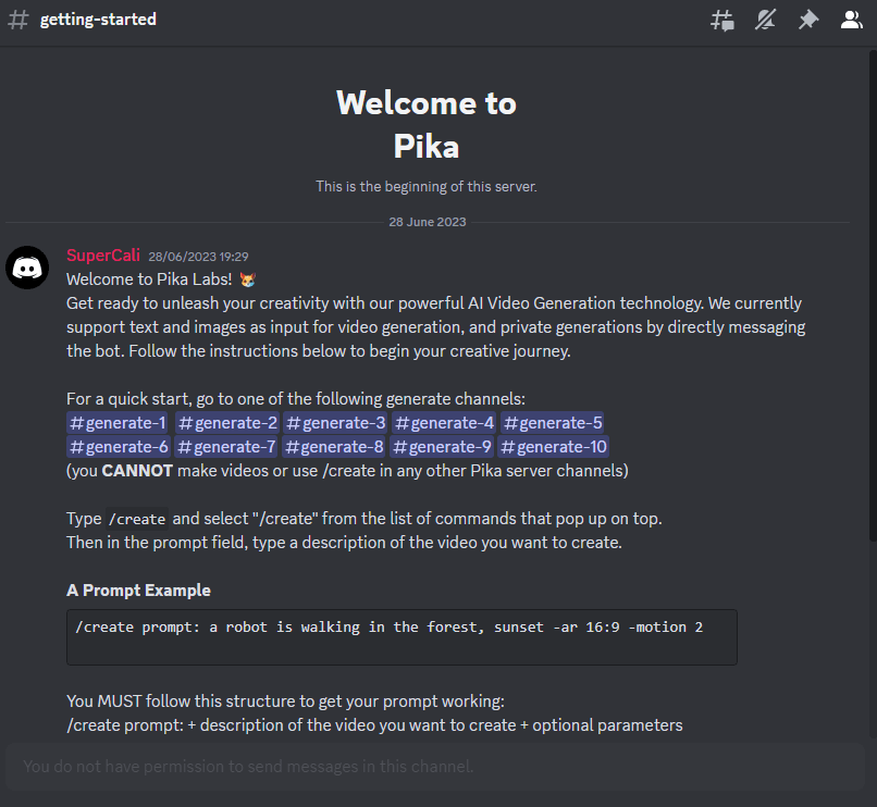 Create an animated video in the Pika Labs Discord server