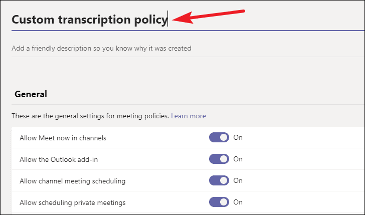 create new meeting policy