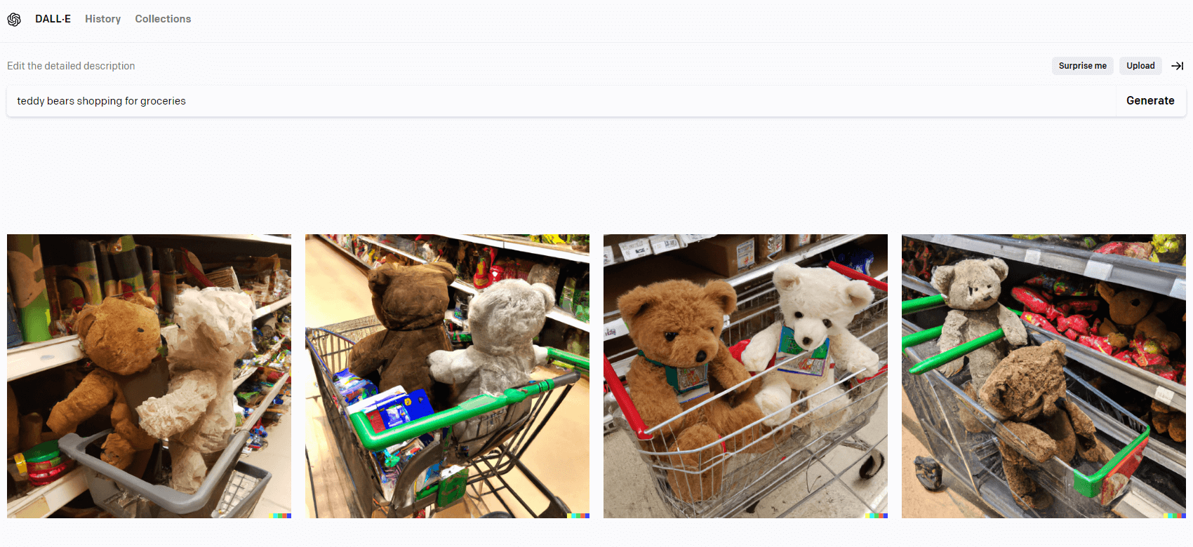 Creating ‘teddy bears shopping for groceries’ as an AI generated image