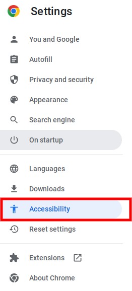 customize and control Google Chrome accessibility