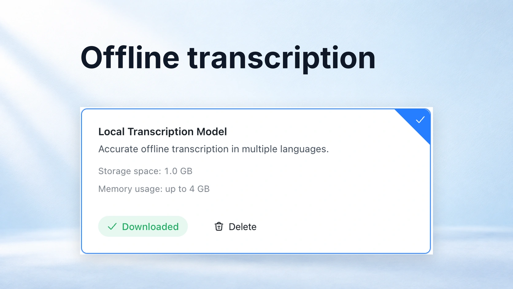 Offline transcription cover with the Notta local transcription model card