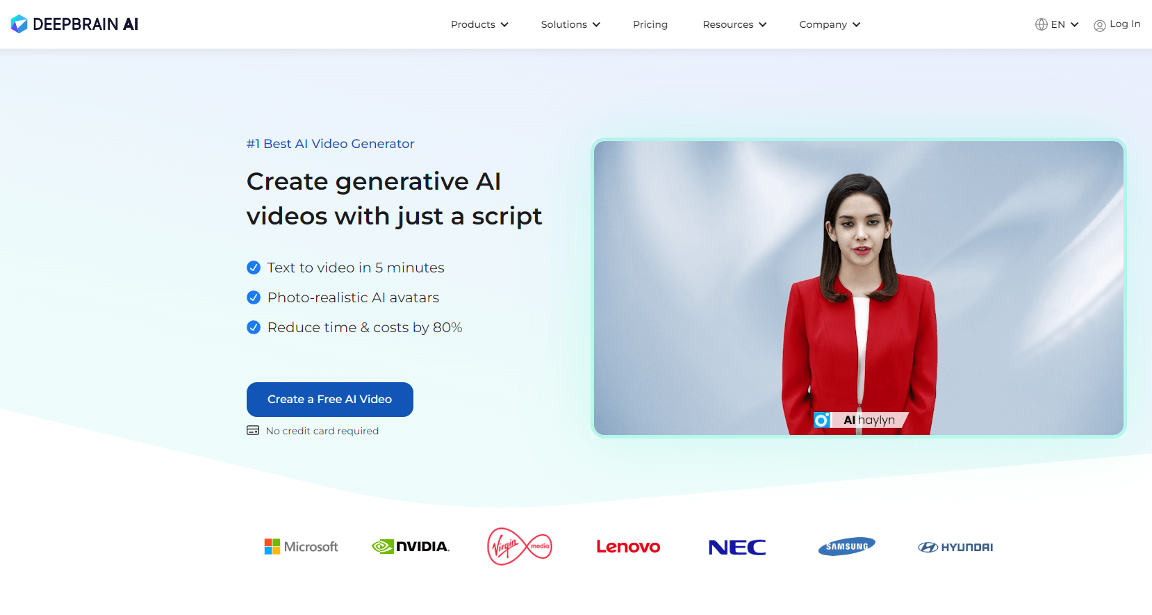 DeepBrain’s homepage showing how to create avatar based videos