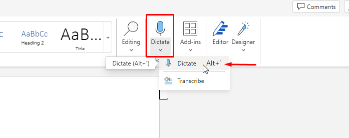 Dictate in your Microsoft Word document