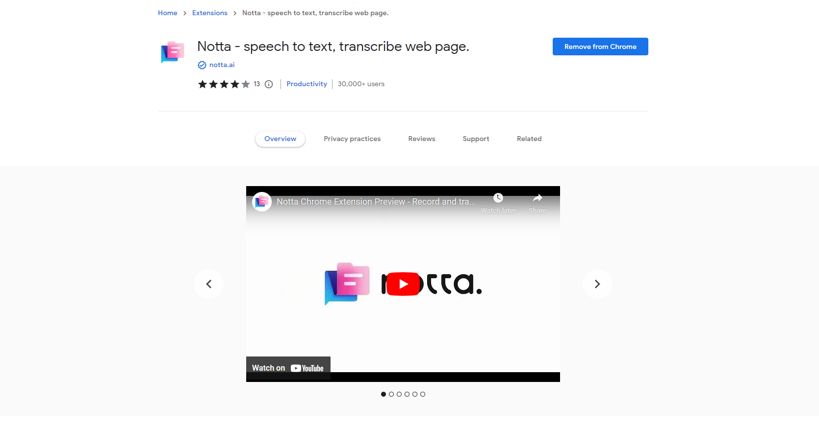 download Notta from Chrome web store