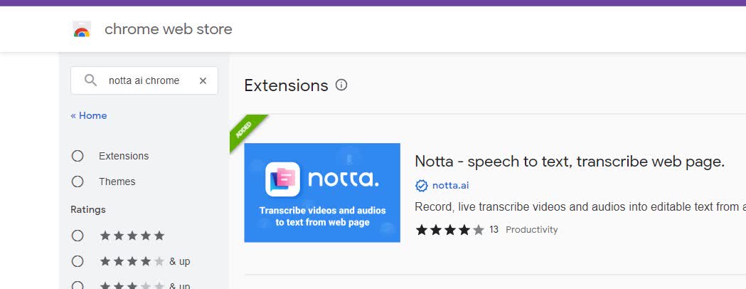 Search for Notta in the Chrome Web Store