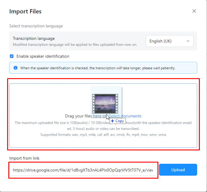 Drag or paste a URL to upload your file