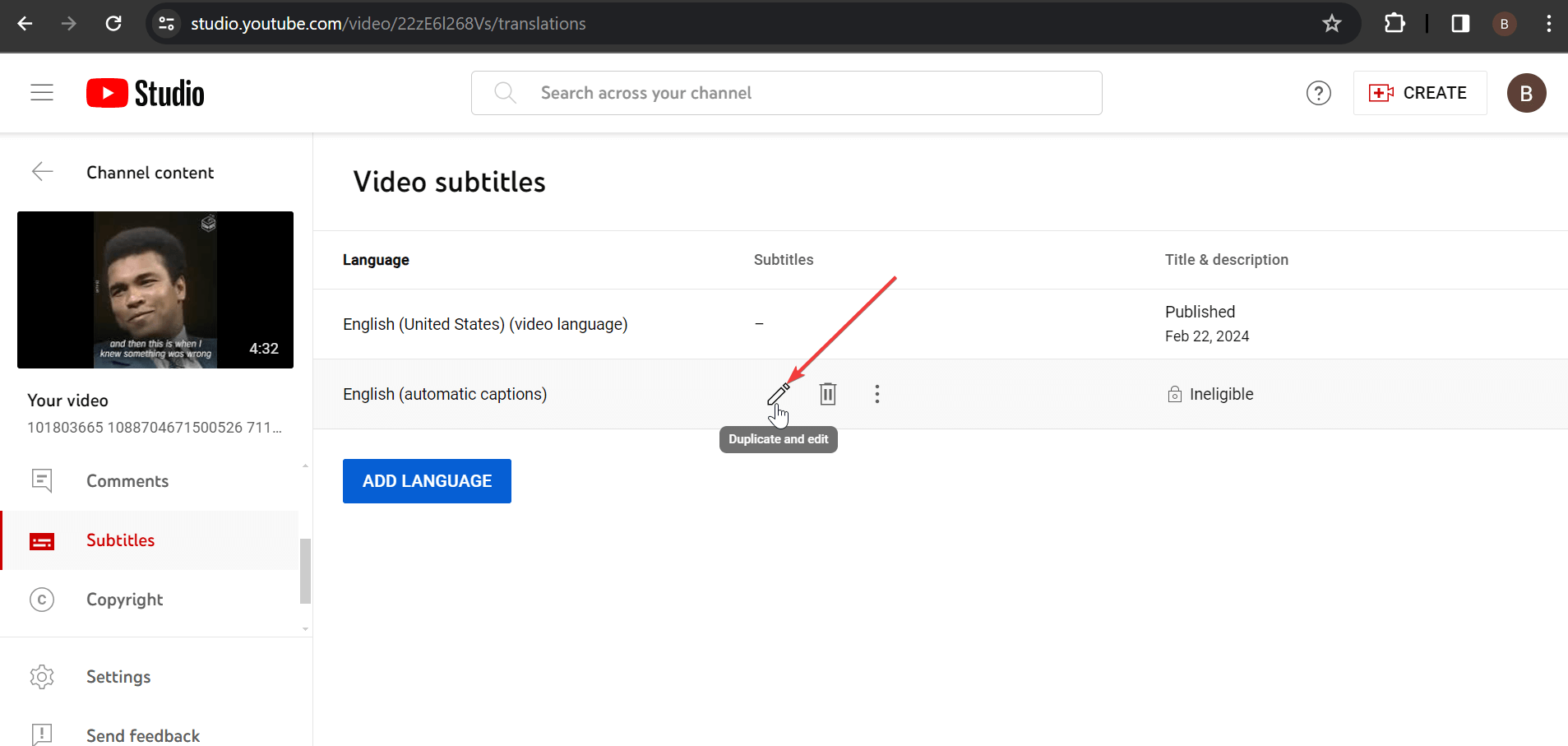 edit YouTube video subtitle