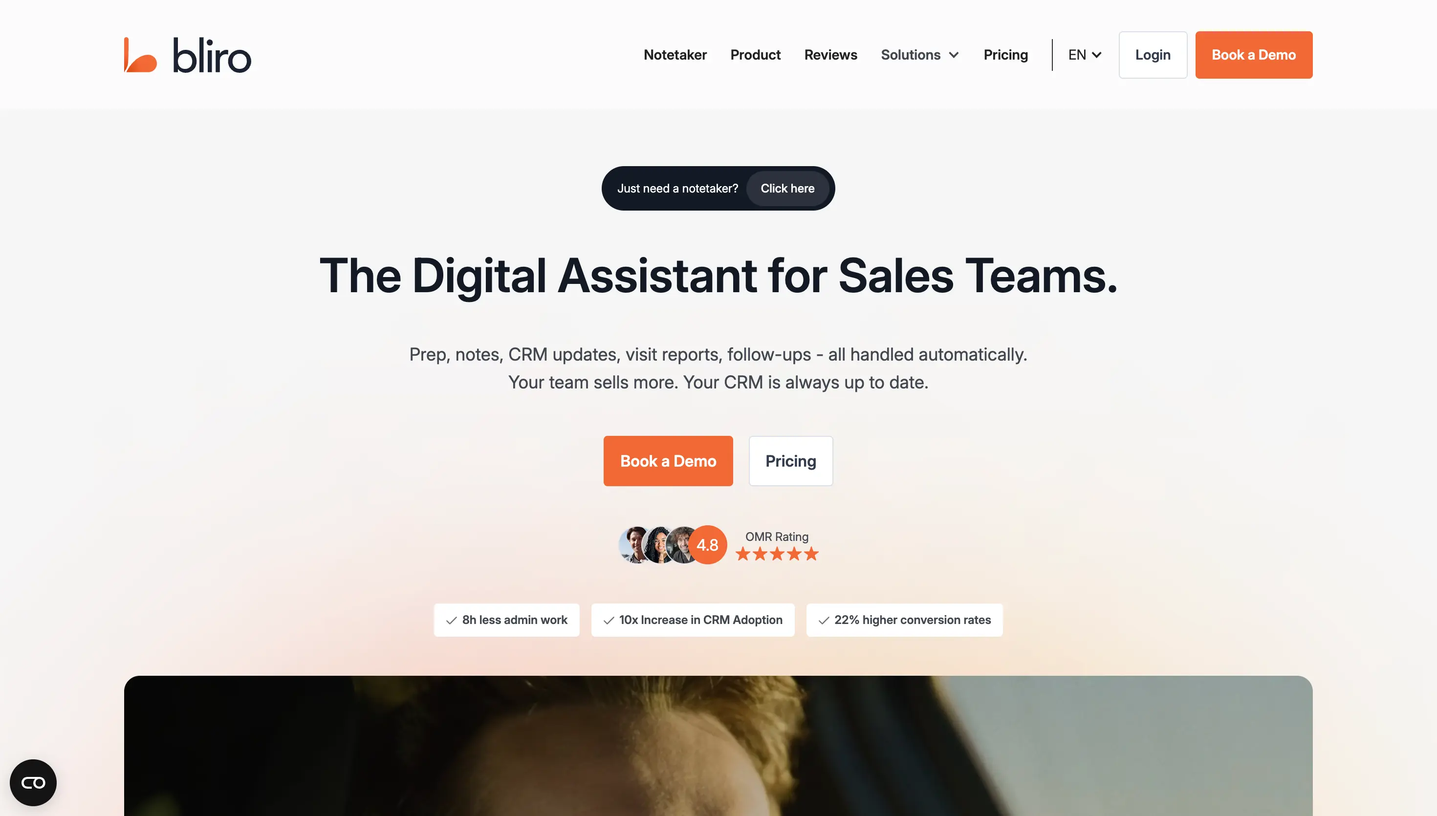 Bliro interface for bot-free conversation documentation and CRM workflows