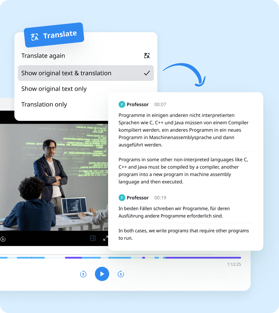 How to translate German audio to English