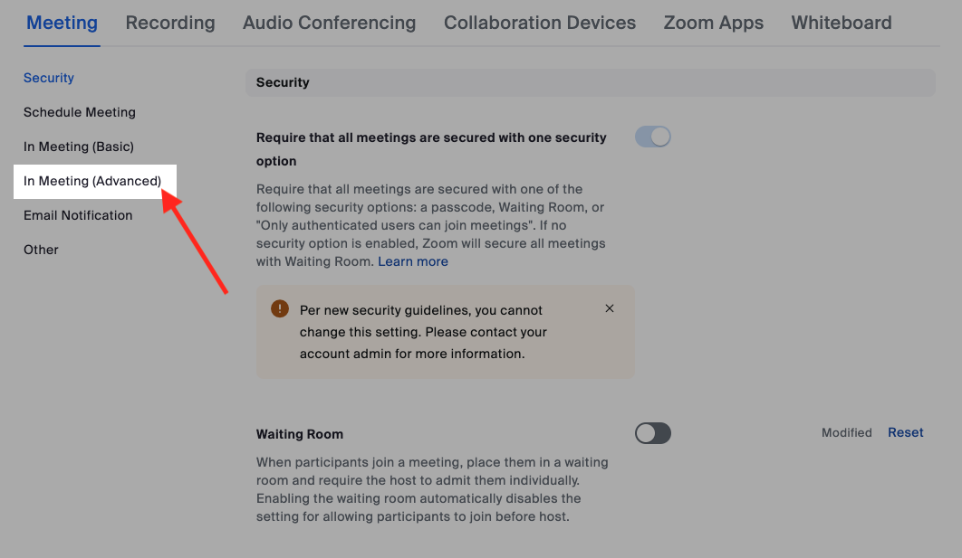 enabling call live transcription from Zoom settings click in meeting advanced